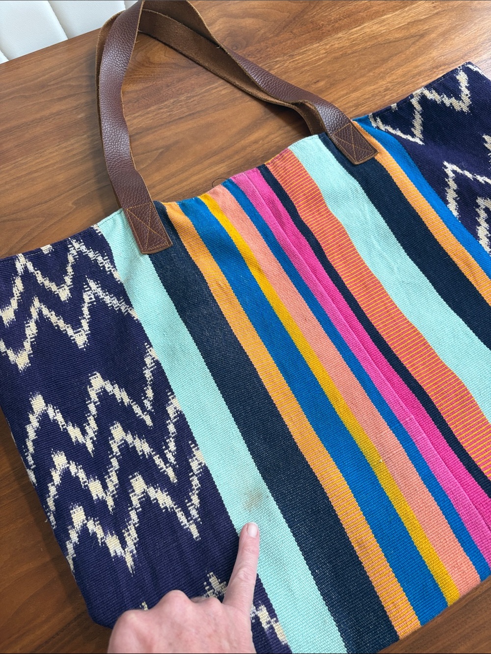 Noonday Collection Handwoven Artisan Tote Bag Fair Trade Woven Leather Straps - Picture 11 of 11